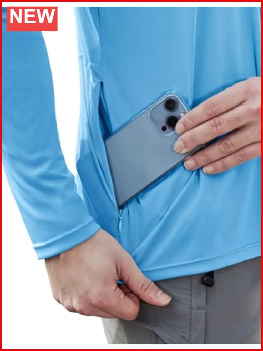 Men's UPF 50+ Long Sleeve Rash Guard Shirt with Zip Pocket - Quick Dry Fishing